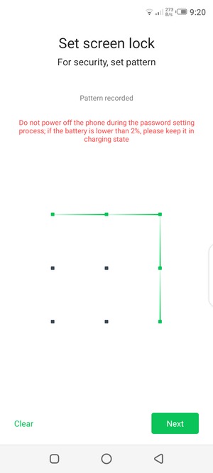 Draw an unlock pattern and select Next
