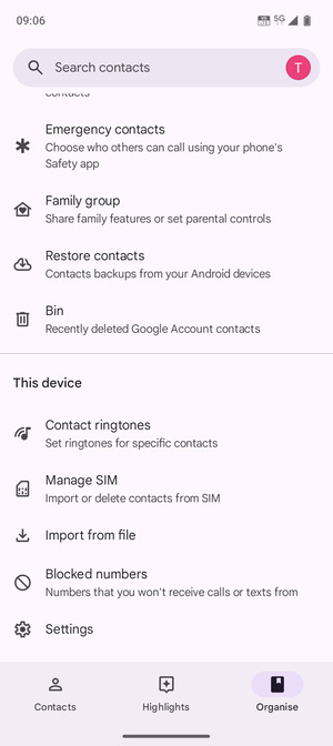 Scroll to and select Manage SIM