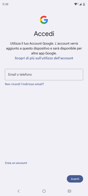 Inserisci il tuo indirizzo Gmail e seleziona Avanti