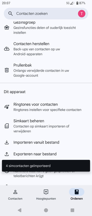 Uw contactpersonen worden opgeslagen naar uw Google-account en naar uw telefoon de volgende keer dat Google gesynchroniseerd wordt.