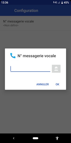 Saisissez le N° messagerie vocale et sélectionnez OK