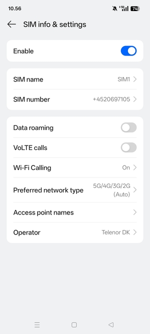 Select Preferred network type