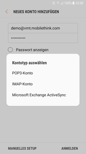 Wählen Sie POP3-Konto oder IMAP-Konto