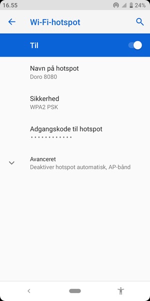 Din telefon er nu sat op til brug som modem