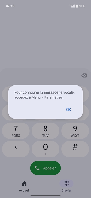 Si votre messagerie vocale n'est pas configurée, sélectionnez OK