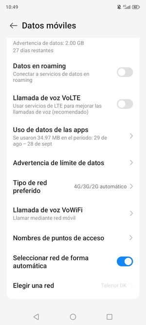 Desplácese y seleccione Tipo de red preferido