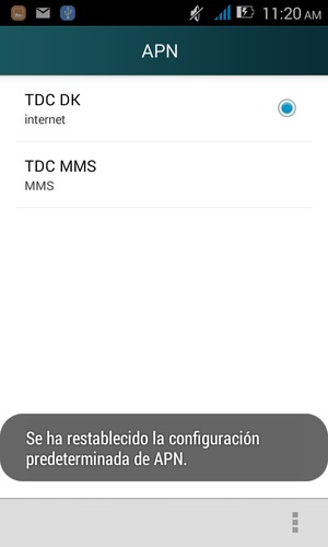 El teléfono se reiniciará con la configuración predeterminada de Internet y MMS
