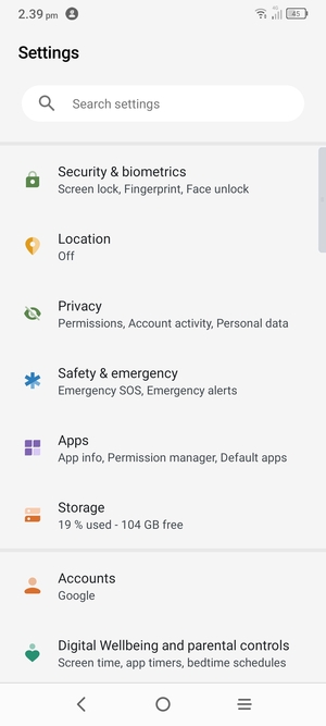 Scroll to and select Security & biometrics