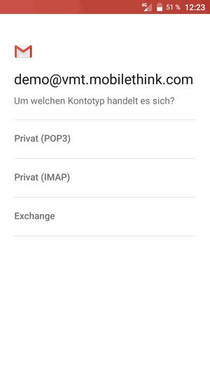 Wählen Sie Privat (POP3) oder Privat (IMAP)