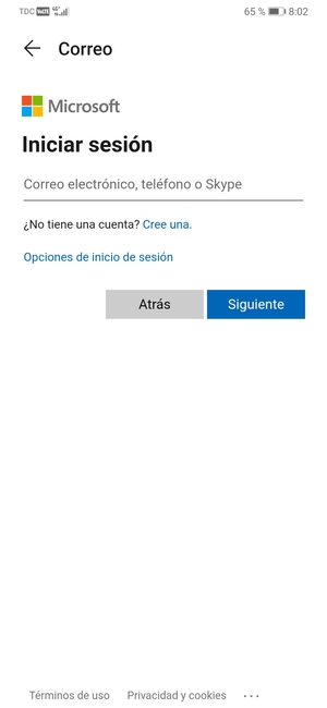 Introduzca su dirección de Hotmail y seleccione Siguiente