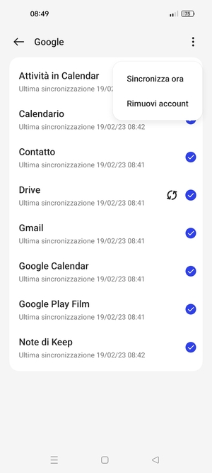 Seleziona Sincronizza ora