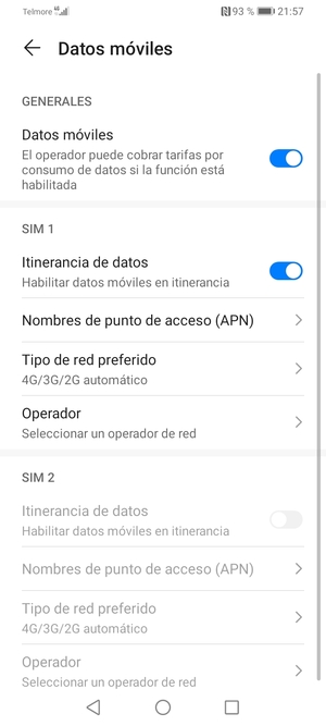 Activar o desactivar Itinerancia de datos