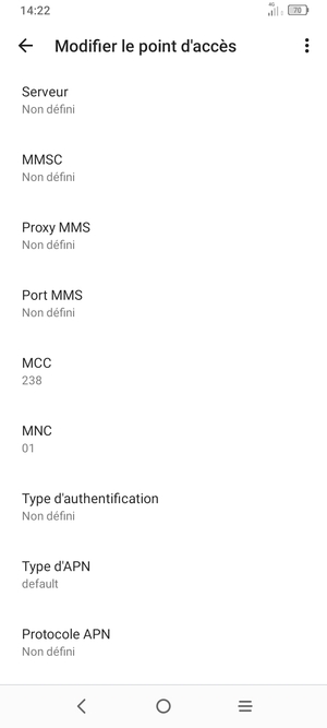 Faites défiler vers le bas et saisissez les informations Internet