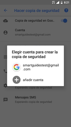 Seleccione su cuenta de copia de seguridad