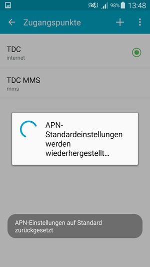 Ihr Handy wird auf Standard-Einstellungen für Internet und MMS zurückgestellt