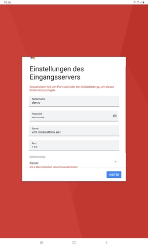 Wählen Sie WEITER
