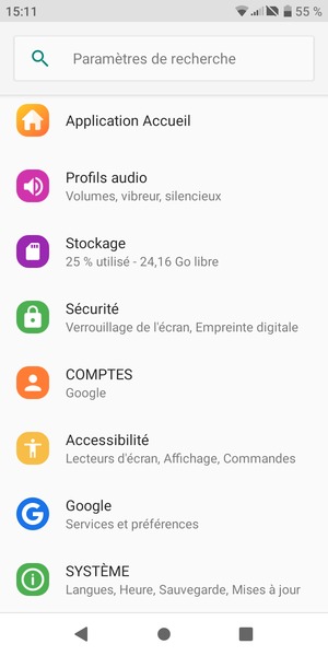 Faites défiler et sélectionnez COMPTES