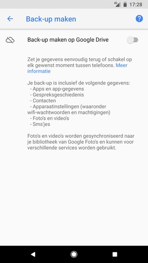 Schakel Back-up maken op Google Drive in