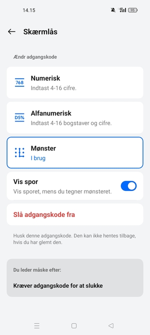 Din telefon er nu sikret med en skærmlås