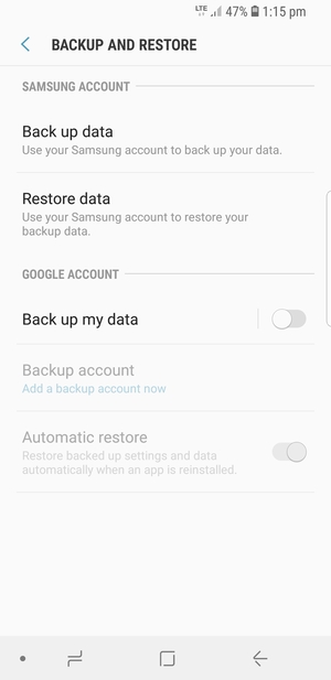 Turn on Back up my data