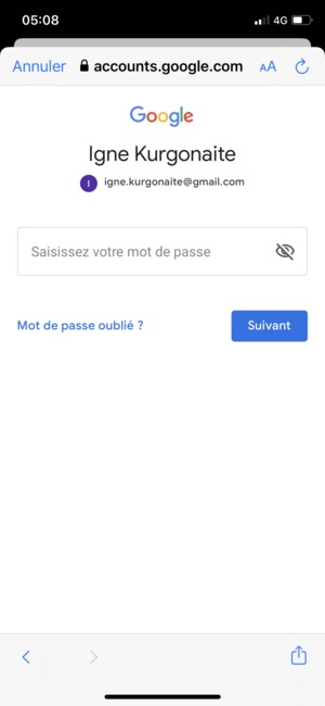 Saisissez votre Mot de passe et sélectionnez Suivant