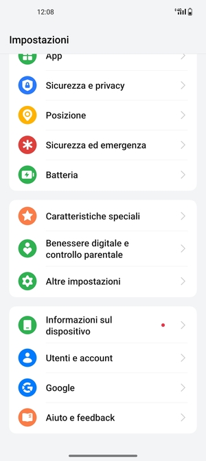 Scorri e seleziona Informazioni sul dispositivo