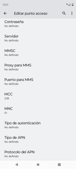 Desplácese hacia abajo e introduzca la información de Internet