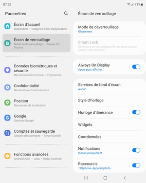Pour activer votre écran de verrouillage, allez dans le menu Paramètres et sélectionnez Écran de verrouillage