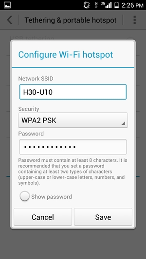 Enter a password of at least 8 characters and select Save / OK