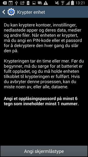 Velg Angi skjermlåstype
