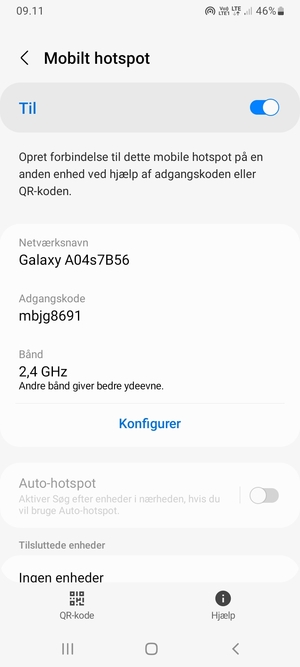 Din telefon er nu sat op til brug som modem