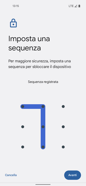 Disegna una sequenza di sblocco e seleziona Avanti