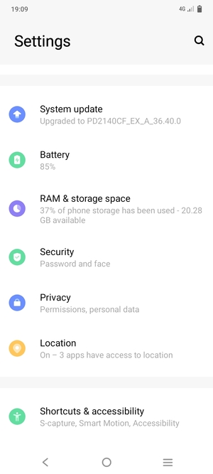 Scroll to and select Security