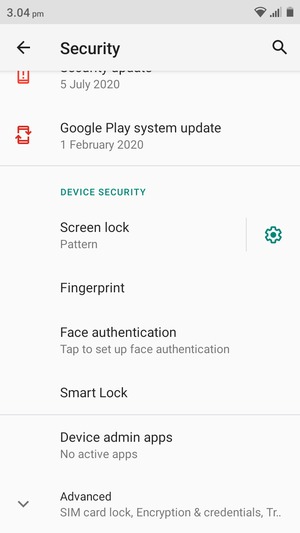 To change the PIN for the SIM card, scroll to and select Advanced