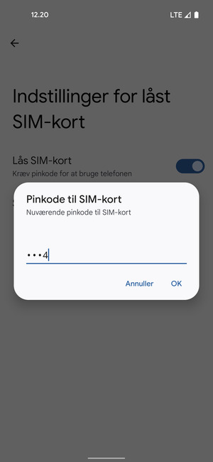 Indtast din Nuværende pinkode til SIM-kort og vælg OK