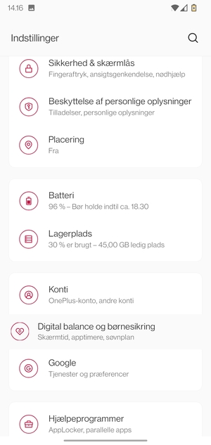 Scroll til og vælg Sikkerhed og skærmlås
