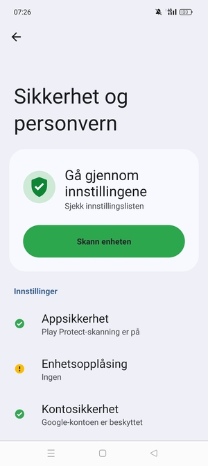 For å aktivere skjermlåsen, gå til Sikkerhet og personvern-menyen og velg Enhetsopplåsning