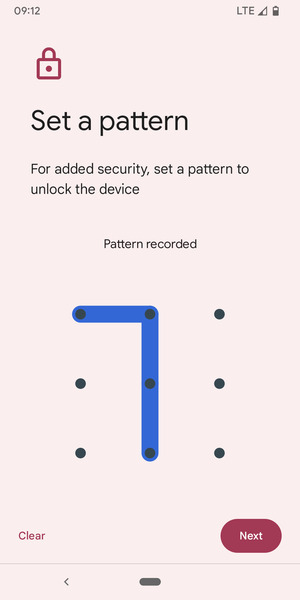 Draw an unlock pattern and select Next
