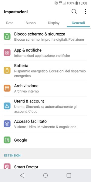 Seleziona Generali e Blocco schermo & sicurezza