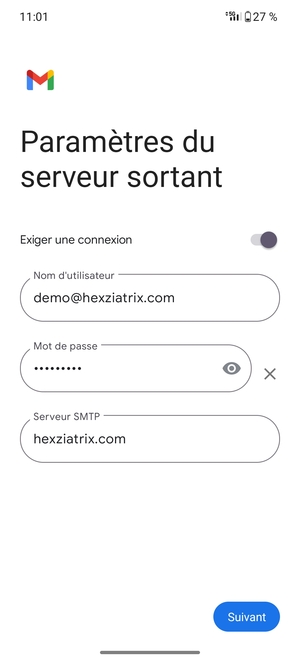 Saisissez l'adresse du serveur sortant et sélectionnez Suivant