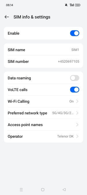 Select Preferred network type