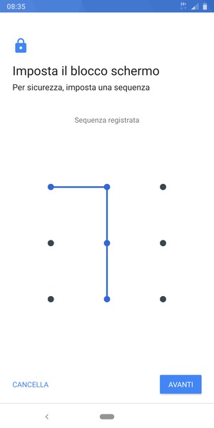 Disegna una sequenza di sblocco e seleziona AVANTI