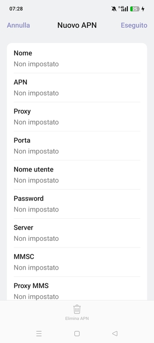 Inserisci le informazioni di Internet