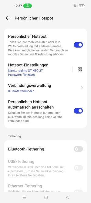 Ihr Handy ist jetzt für die Verwendung als Modem eingerichtet