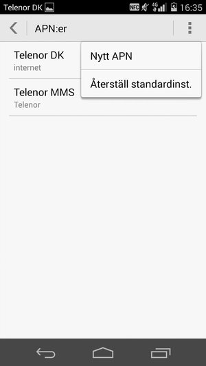 Om din skärm ser ut så här, tryck på Meny-knappen och välj Återställ standardinst.