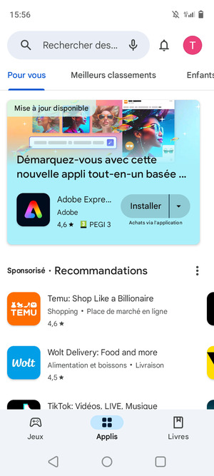Sélectionnez la barre de Recherche