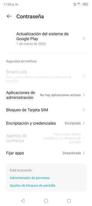 Para cambiar el PIN de la tarjeta SIM, vaya al menú Contraseña y seleccione Bloqueo de Tarjeta SIM