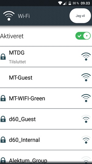 Du er nu tilsluttet Wi-Fi netværket