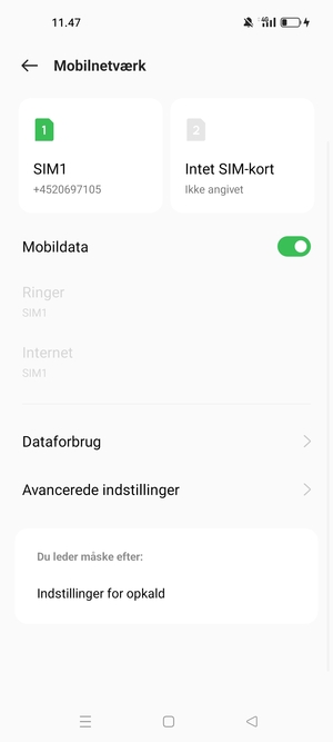 Vælg SIM1 eller SIM2