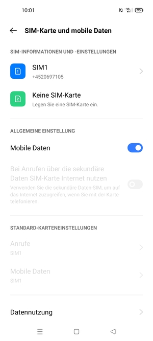 Wählen Sie SIM1 oder SIM2